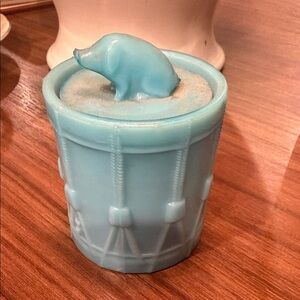 Blue Drum-Shaped Container with Pig Lid